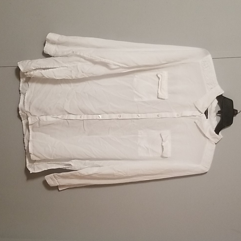 White Button Up Ruffle Shoulder Blouse